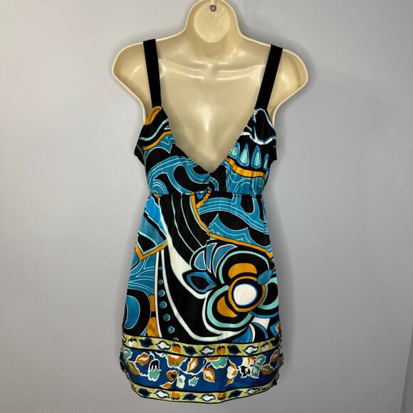 Hale Bob Vintage Silk Printed V Neck Baby Doll Mini Dress Tunic Y2K Sz M - Picture 8 of 13